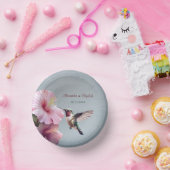 Hummingvogel und Hibiskus | Blue Wedding Pappteller (Party)