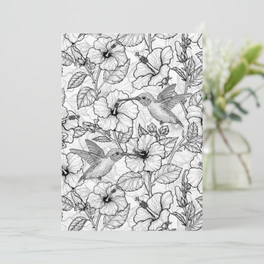 Hummingvögel und Hibiskus Blume b&w (Stehend Vorderseite)