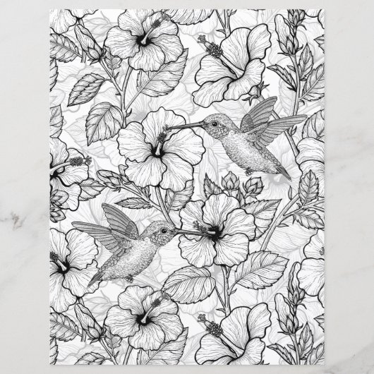 Hummingvögel und Hibiskus Blume b&w (Vorderseite)