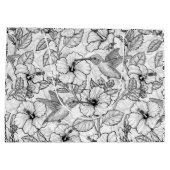 Hummingvögel und Hibiskus Blume b&w Große Geschenktüte (Rückseite)