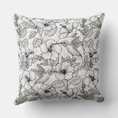 Hummingvögel und Hibiskus Blume b&w Kissen (Rückseite)