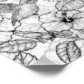 Hummingvögel und Hibiskus Blume b&w Poster (Ecke)