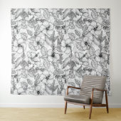 Hummingvögel und Hibiskus Blume b&w Wandteppich (Beispiel (Horizontal))