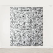 Hummingvögel und Hibiskus Blume b&w Wandteppich (Vorderseite)