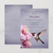 Hummingvogel und Hibiskus Brautparty | Lila Einladung (Vorne/Hinten)