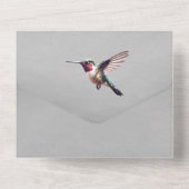 Hummingvogel und Hibiskus | Graue Hochzeit All In One Einladung (Rückseite)