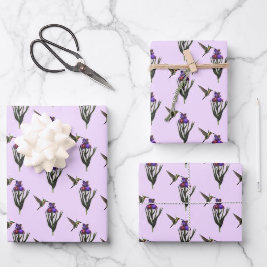 Hummingvogel und Iris-Blume Geschenkpapier Set (Vorderseite)