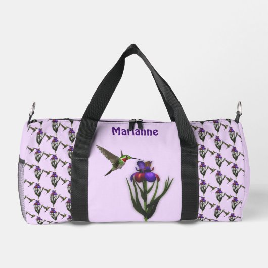 Hummingvogel und Iris-Blume Personalisiert Duffle Bag (Rückseite)
