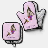 Hummingvogel und Iris-Blume Personalisiert Ofenhandschuh & Topflappen-Set (Vorderseite/Rückseite)