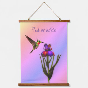 Hummingvogel und Iris-Blume Personalisiert Wandteppich Mit Holzrahmen