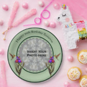 Hummingvogel und Iris Personalisiertes Foto Geburt Pappteller (Party)