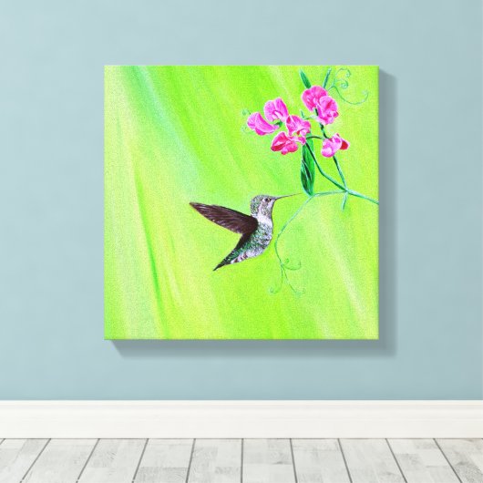 Hummingvogel und Platterbsen Malerei Leinwanddruck (Insitu (Holzboden))