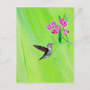 Hummingvogel und Platterbsen Malerei Postkarte