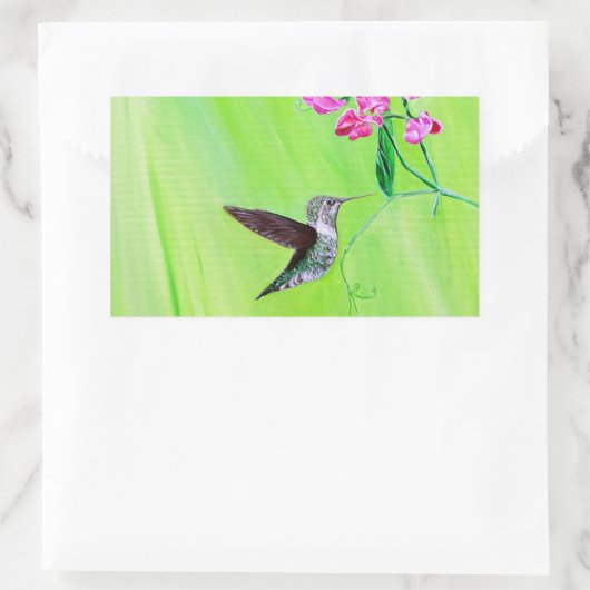 Hummingvogel und Platterbsen Malerei Rechteckiger Aufkleber (Tasche)
