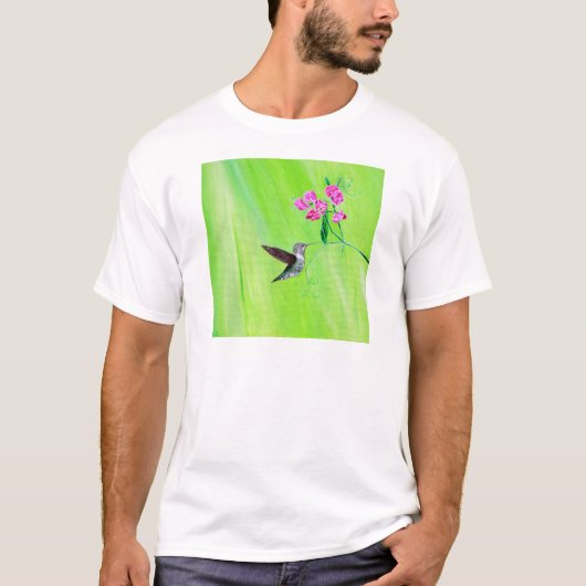 Hummingvogel und Platterbsen Malerei T-Shirt (Vorderseite)