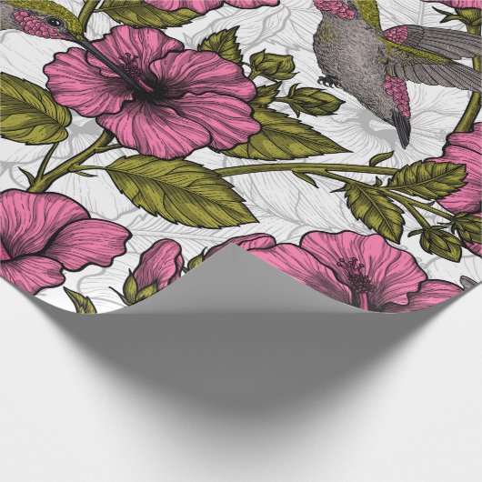 Hummingvögel und rosa Hibiskus Blume Geschenkpapier (Ecke)