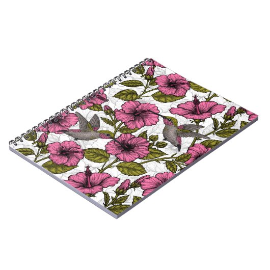 Hummingvögel und rosa Hibiskus Blume Notizblock (Linke Seite)