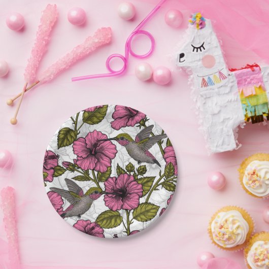 Hummingvögel und rosa Hibiskus Blume Pappteller (Party)