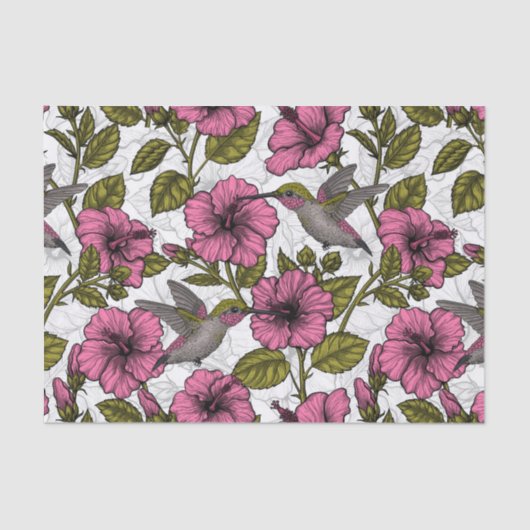 Hummingvögel und rosa Hibiskus Blume Seidenpapier (Vorderseite)