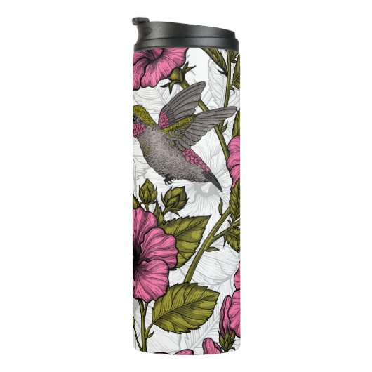 Hummingvögel und rosa Hibiskus Blume Thermosbecher (Nach rechts gedreht)