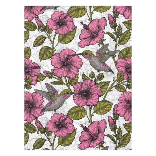 Hummingvögel und rosa Hibiskus Blume Tischdecke (Vorderseite)