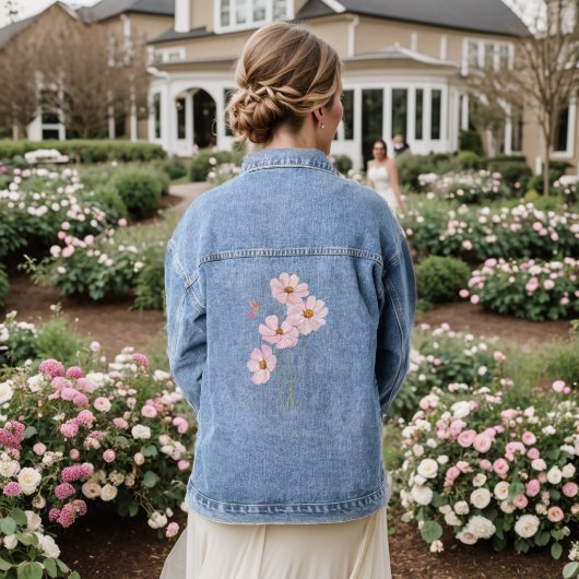 Hummingvogel und rosa Kosmos Jeansjacke (Hochzeit Rückseite)