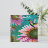 Hummingvogel und rosa Sonnenblumen (Stehend Vorderseite)