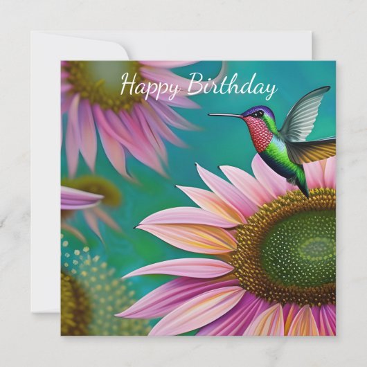 Hummingvogel und rosa Sonnenblumen (Vorderseite)