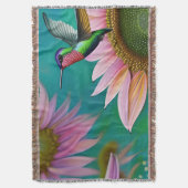 Hummingvogel und rosa Sonnenblumen Decke (Vorderseite Vertikal)
