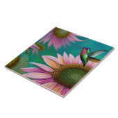 Hummingvogel und rosa Sonnenblumen Fliese (Seite)