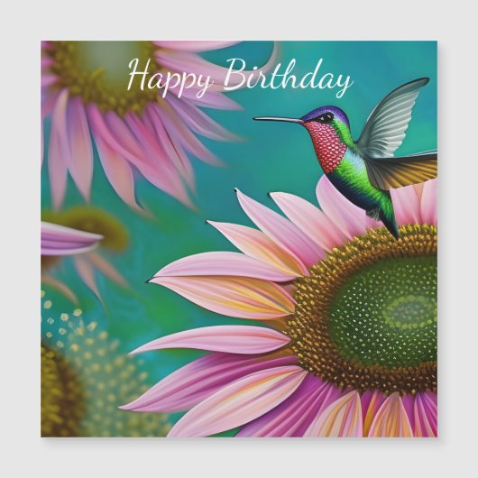 Hummingvogel und rosa Sonnenblumen Magnetkarte (Vorderseite)