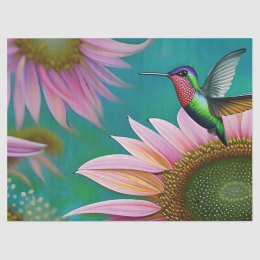 Hummingvogel und rosa Sonnenblumen Seidenpapier (Vorderseite)