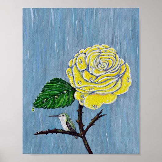Hummingvogel und Rose in Regenschmerzen Poster (Vorne)