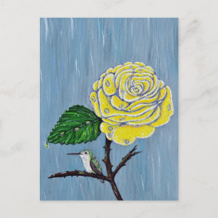 Hummingvogel und Rose in Regenschmerzen Postkarte
