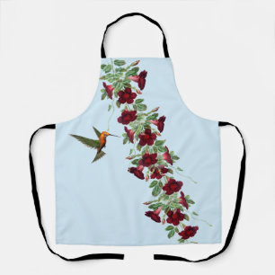 Hummingvogel und Rotblütenrebe auf blau Schürze