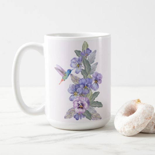 Hummingvogel und Stiefmütterchen Kaffeetasse (Mit Donut)