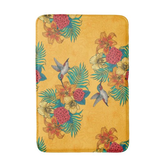 Hummingvögel und tropischer Strauß in Gelb Badematte (Vorderseite Vertikal)