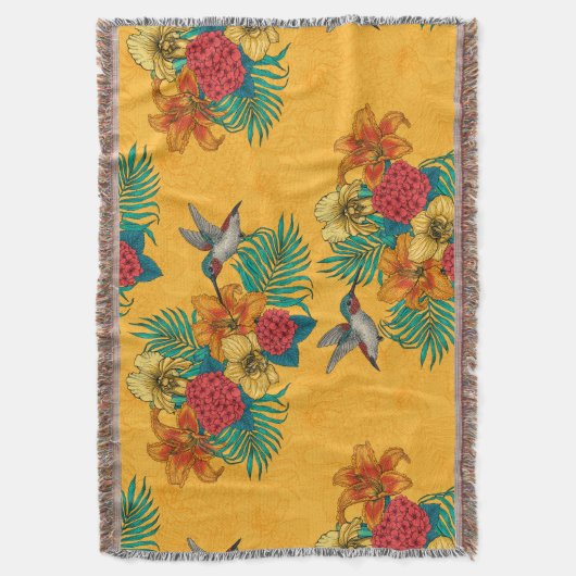 Hummingvögel und tropischer Strauß in Gelb Decke (Vorderseite Vertikal)