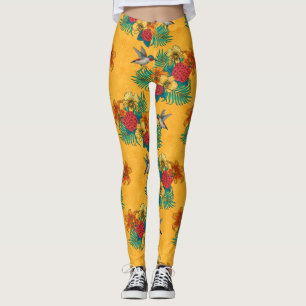 Hummingvögel und tropischer Strauß in Gelb Leggings