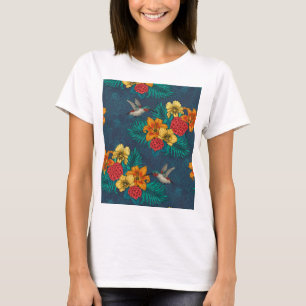 Hummingvögel und tropisches Bouquet auf grünem T - T-Shirt