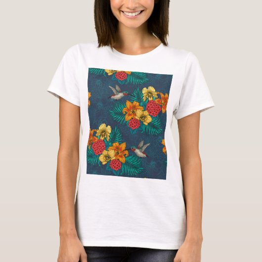 Hummingvögel und tropisches Bouquet auf grünem T - T-Shirt (Vorderseite)