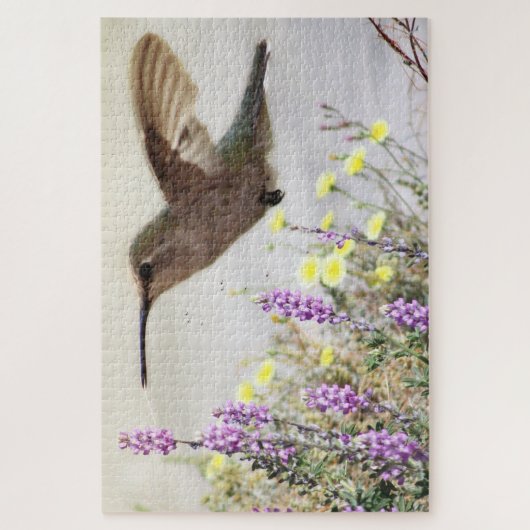 Hummingvogel und Wildblumen Digitale Kunst Puzzle (Vertikal)
