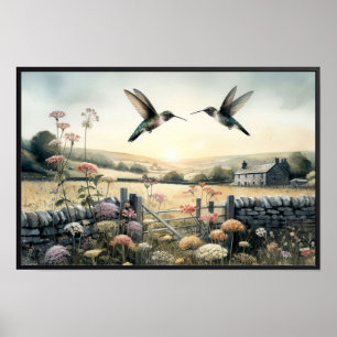 Hummingvögel und Wildblumen mit optionalem Rahmen Poster