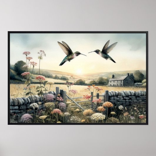 Hummingvögel und Wildblumen mit optionalem Rahmen Poster (Vorne)