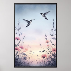 Hummingvögel und Wildblumen mit optionalem Rahmen Poster