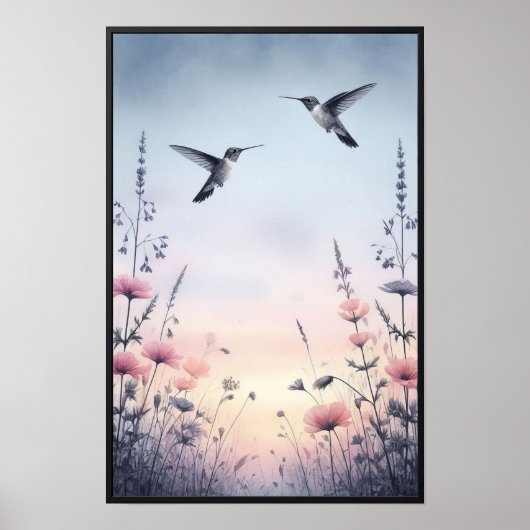 Hummingvögel und Wildblumen mit optionalem Rahmen Poster (Vorne)