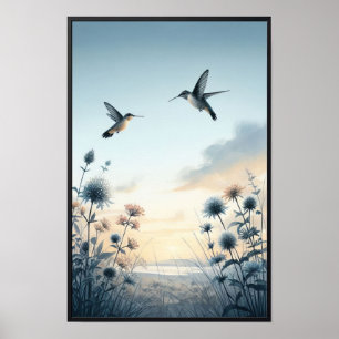 Hummingvögel und Wildblumen mit optionalem Rahmen Poster