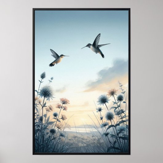 Hummingvögel und Wildblumen mit optionalem Rahmen Poster (Vorne)