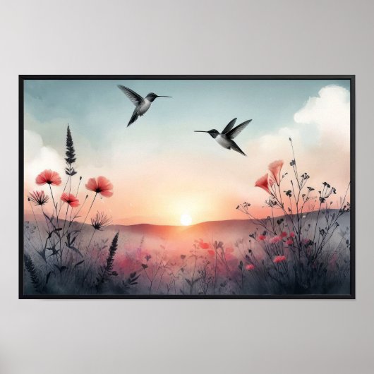 Hummingvögel und Wildblumen mit optionalem Rahmen Poster (Vorne)
