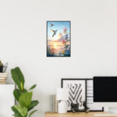 Hummingvögel und Wildblumen mit optionalem Rahmen Poster (Heimbüro)